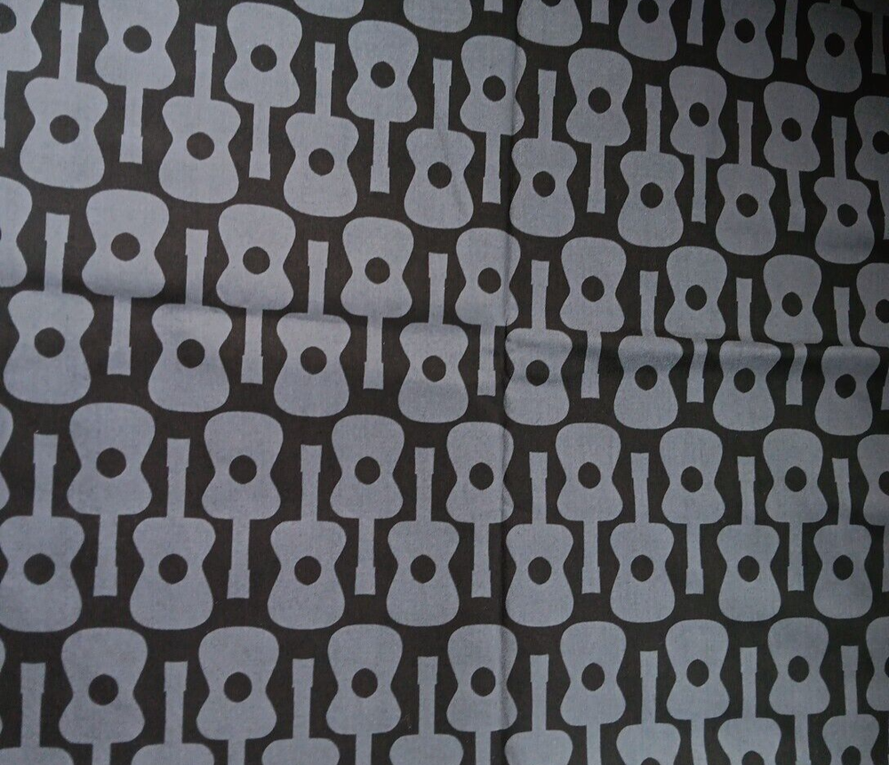 VTG Groovy Guitars Michael Miller Cotton Quilt Fabric Gray Black BTY Beatles