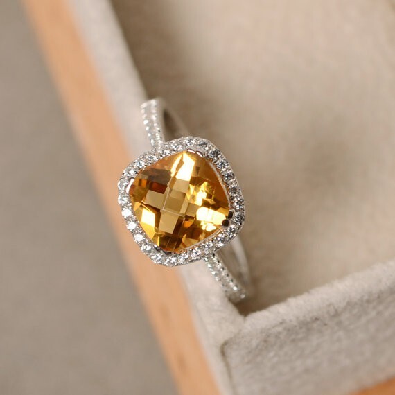 2.70 Ct Natural Citrine & Diamond 14K White Gold Wedding Ring