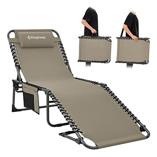 Adjustable 5-Position Outdoor Chaise Lounge Chair Folding Patio Recliner in Beige