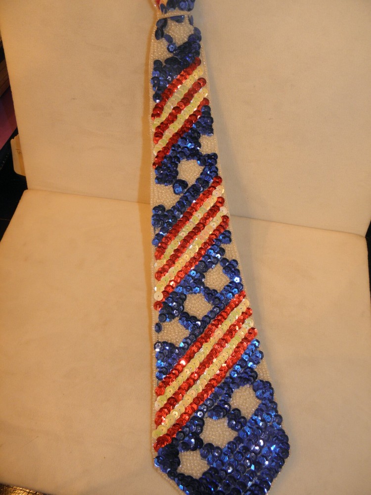 USA SEQUIN NECK TIE AMERICAN FLAG DEMOCRAT REPUBLICAN ELECTION UNISEX NEW