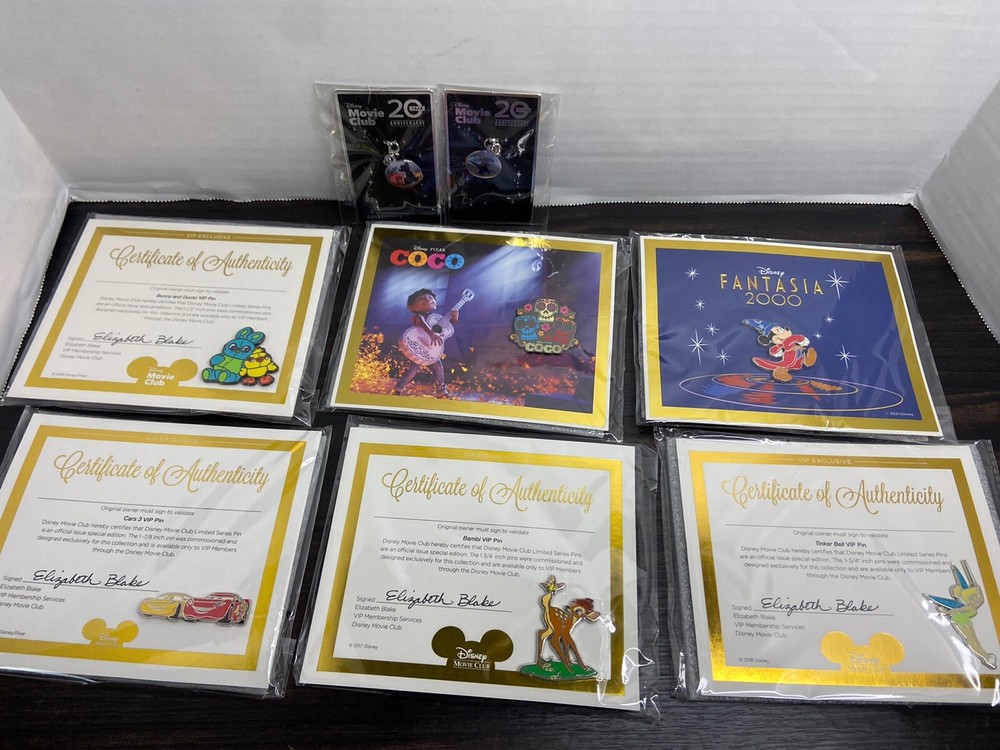 Authentic Disney Movie Club DMC / VIP Pins - Lot of 6 + Pendants Fantasia, Coco+