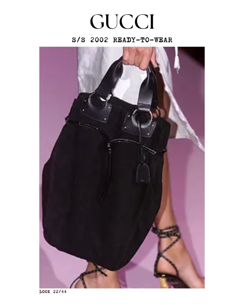 GUCCI S/S 2002 TOM FORD ERA RUNWAY ARCHIVAL BLACK SUEDE TOTE BAG