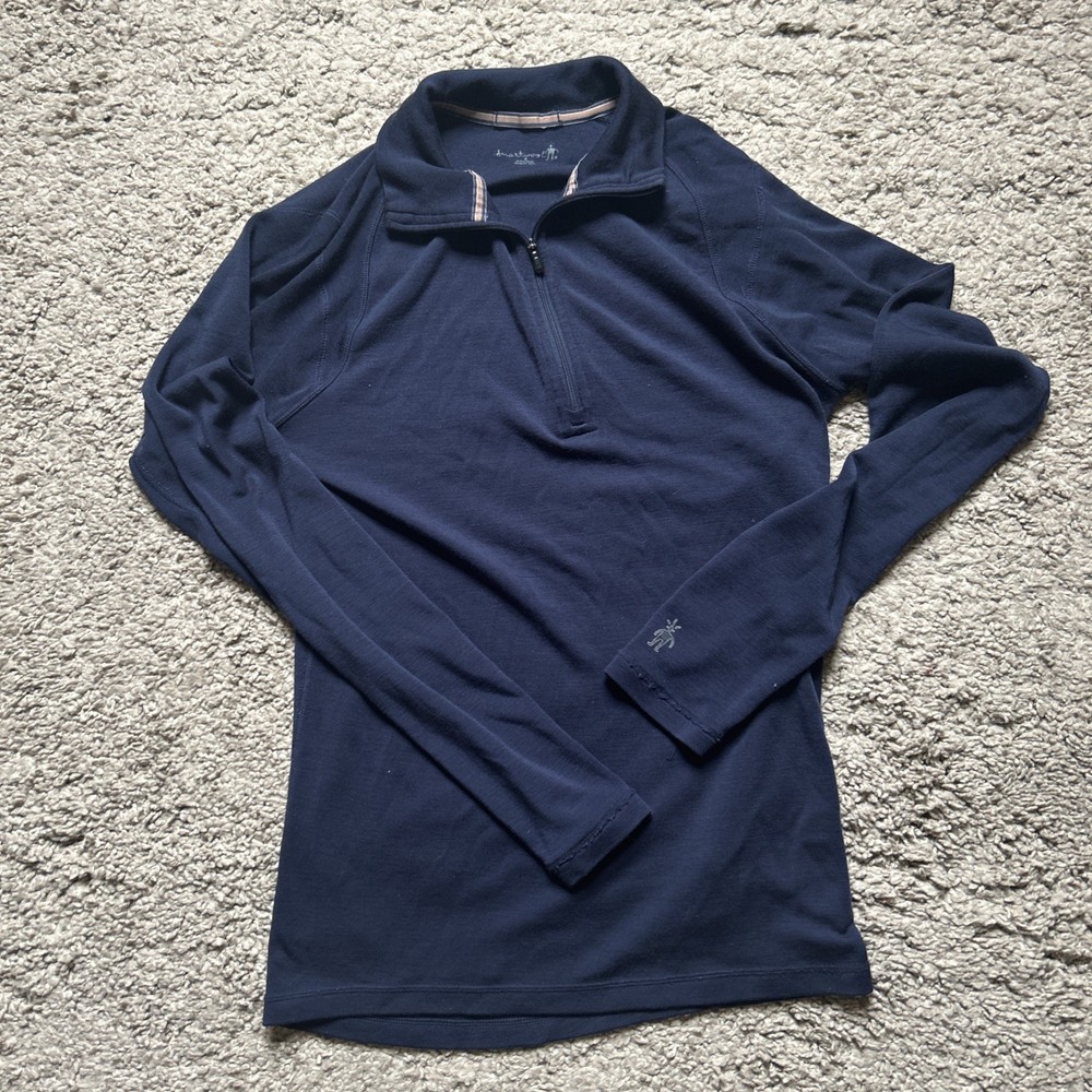 Smartwool Womens Merino Wool Small Base Layer Quarter Zip Pullover Navy Blue