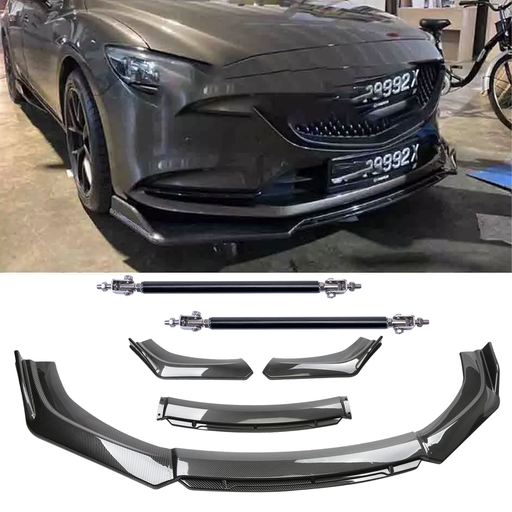 Carbon Fiber Black Front Bumper Lip Chin Body Kit For Mazda 6 03-21 Strut Rod