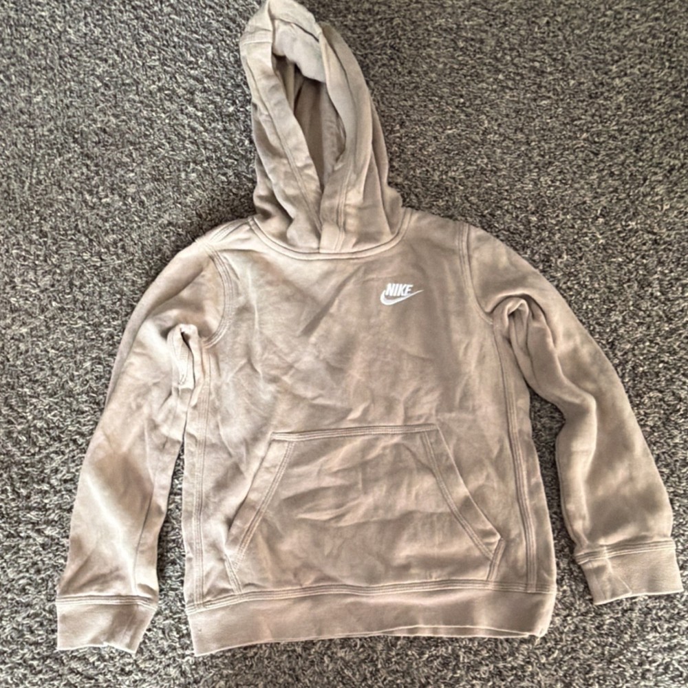 Nike Boys Pullover Hoodie Beige Size S Fleece Long Sleeve Logo Casual