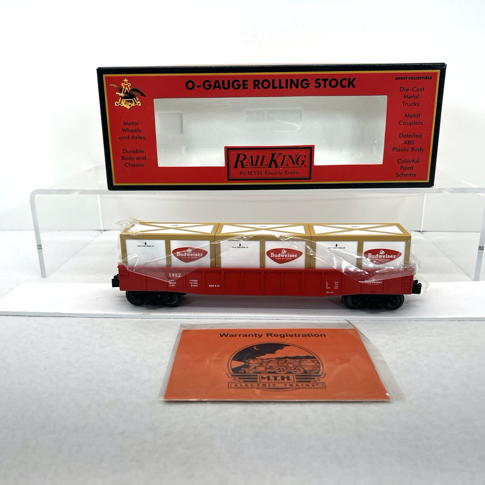 MTH RailKing O Gauge Anheuser Busch Budweiser Beer Gondola with Crates