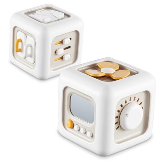 Montessori Busy Cube Toy for 1 Year Old Boys & Girls in Off-White