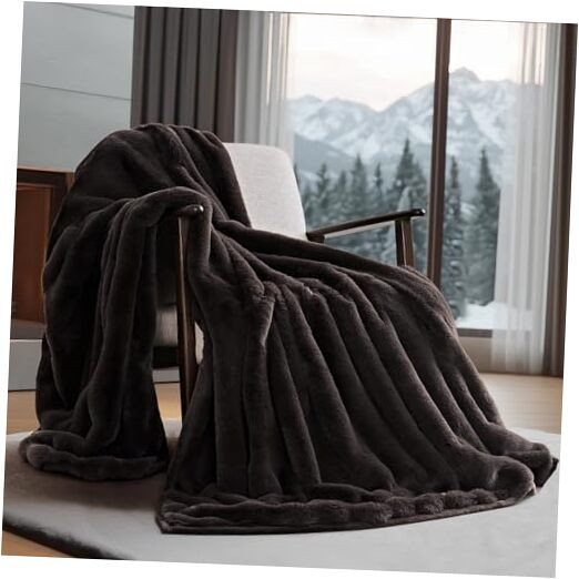 Soft Luxury Faux Rabbit Fur Throw Blanket Cozy Fluffy Channel Couch Cover