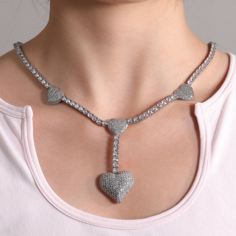 Hip Hop Heart Pendant Necklace with 5A Zircon Tennis Chain by TopBling
