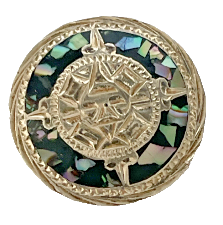 NICE 925 Sterling GMTO Marked Mexico Abalone Shell Tribal God Brooch Pin