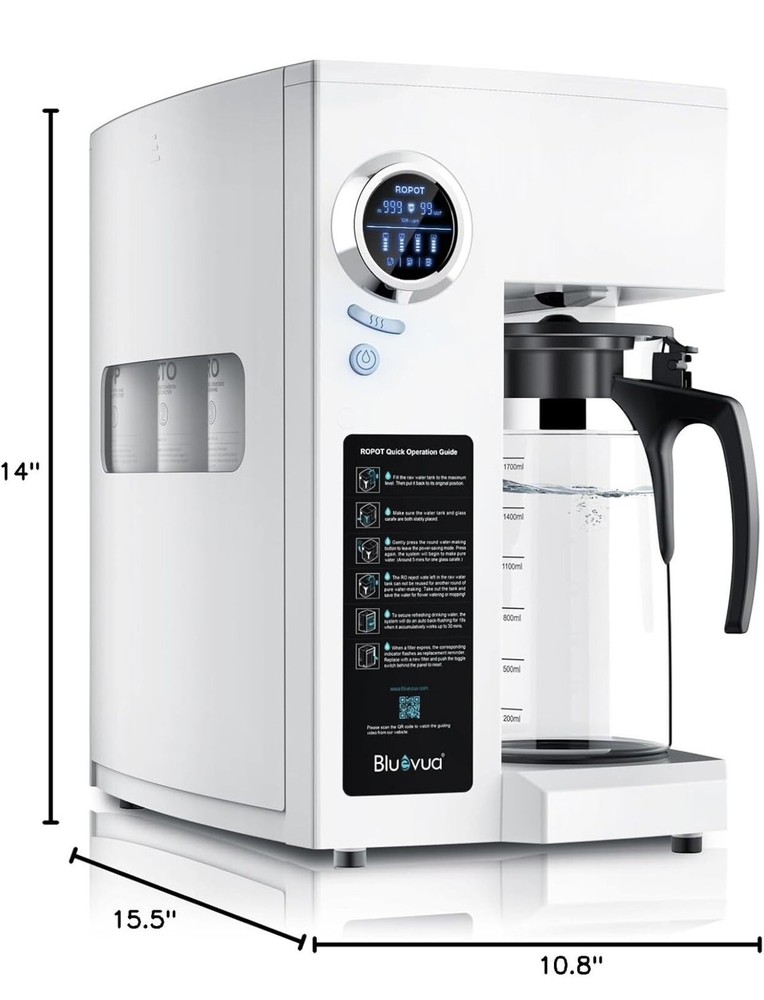Bluevua RO100ROPOT Reverse Osmosis System Countertop Water Filter for Home