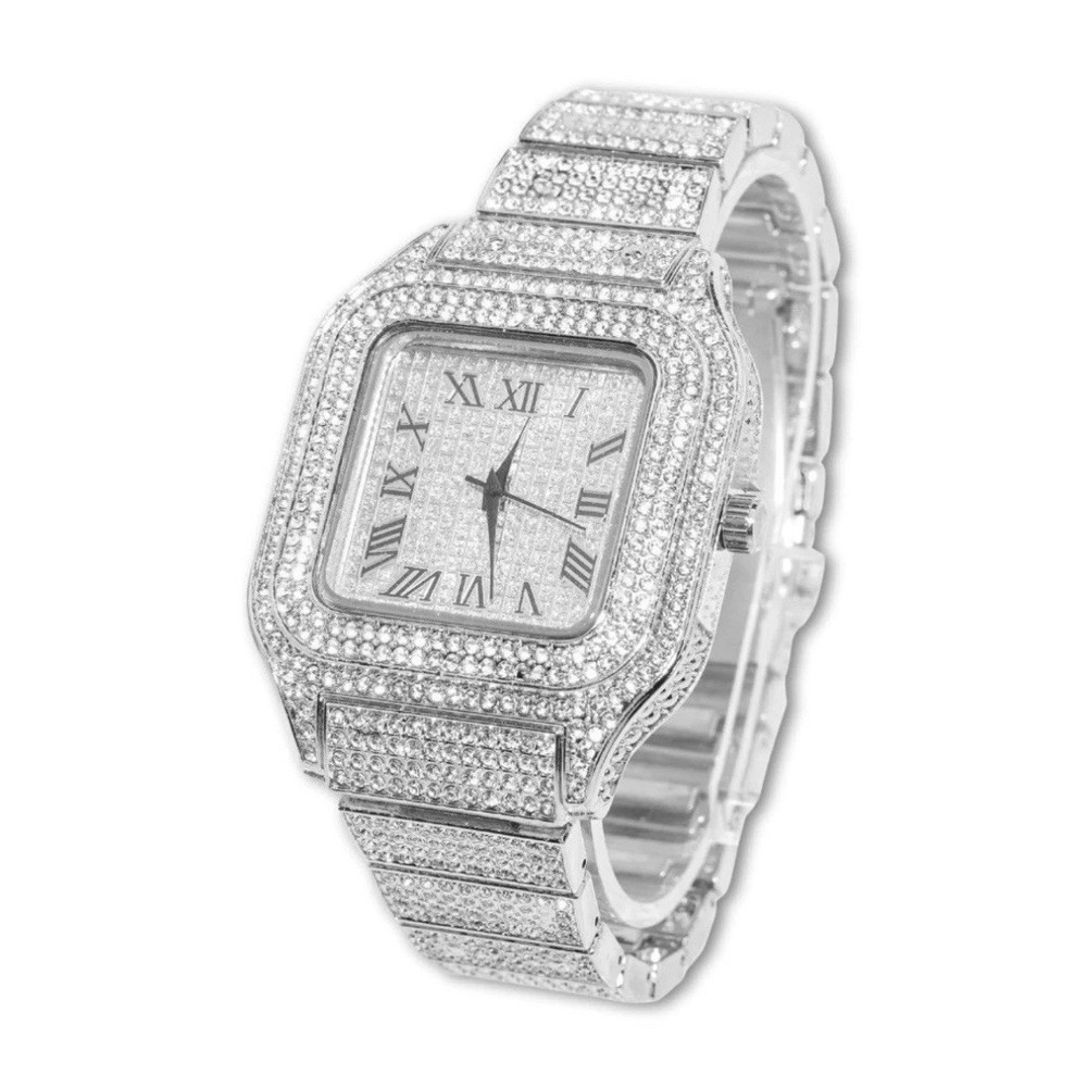 Moissanite Iced Out Silver Tone Watch - New