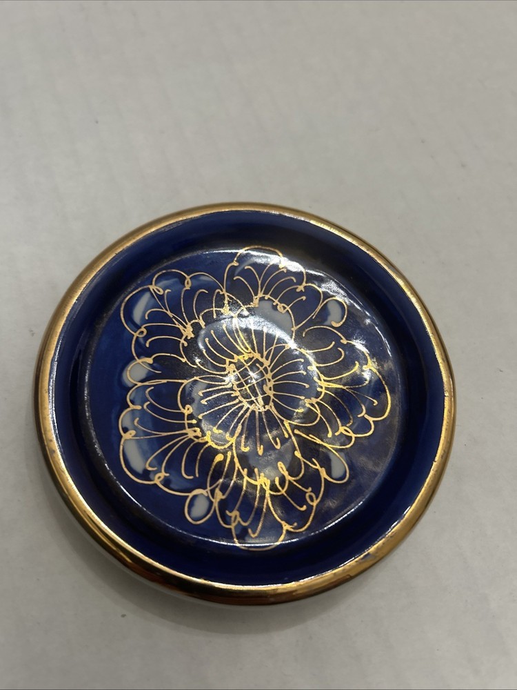 Vintage Hand Painted Cobalt Blue Porcelain Trinket Dish