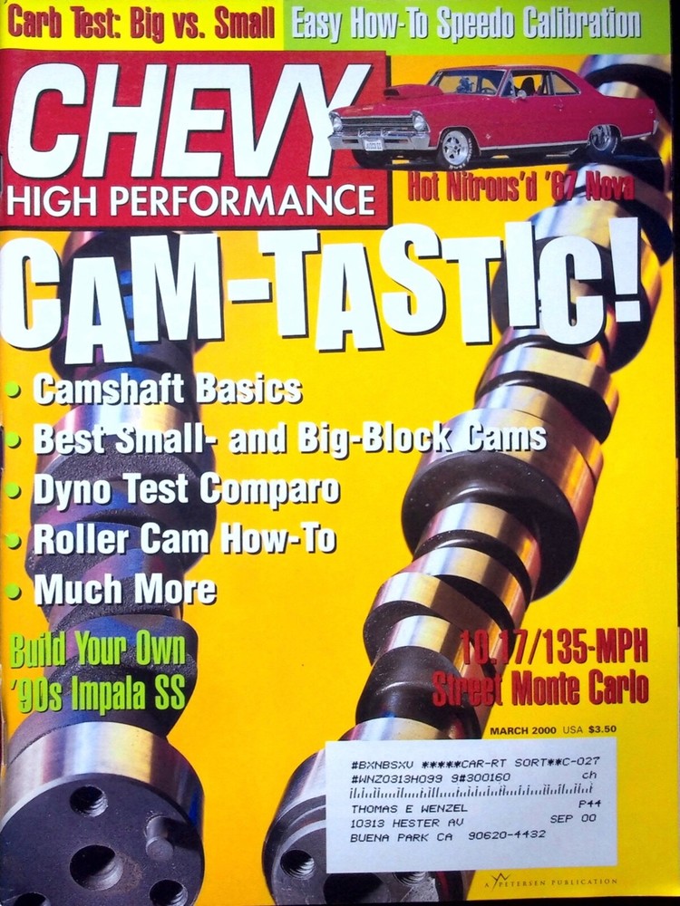 VINTAGE CAM- TASTIC - CHEVY HIGH PERFORMANCE MAGAZINE, MARCH 2000