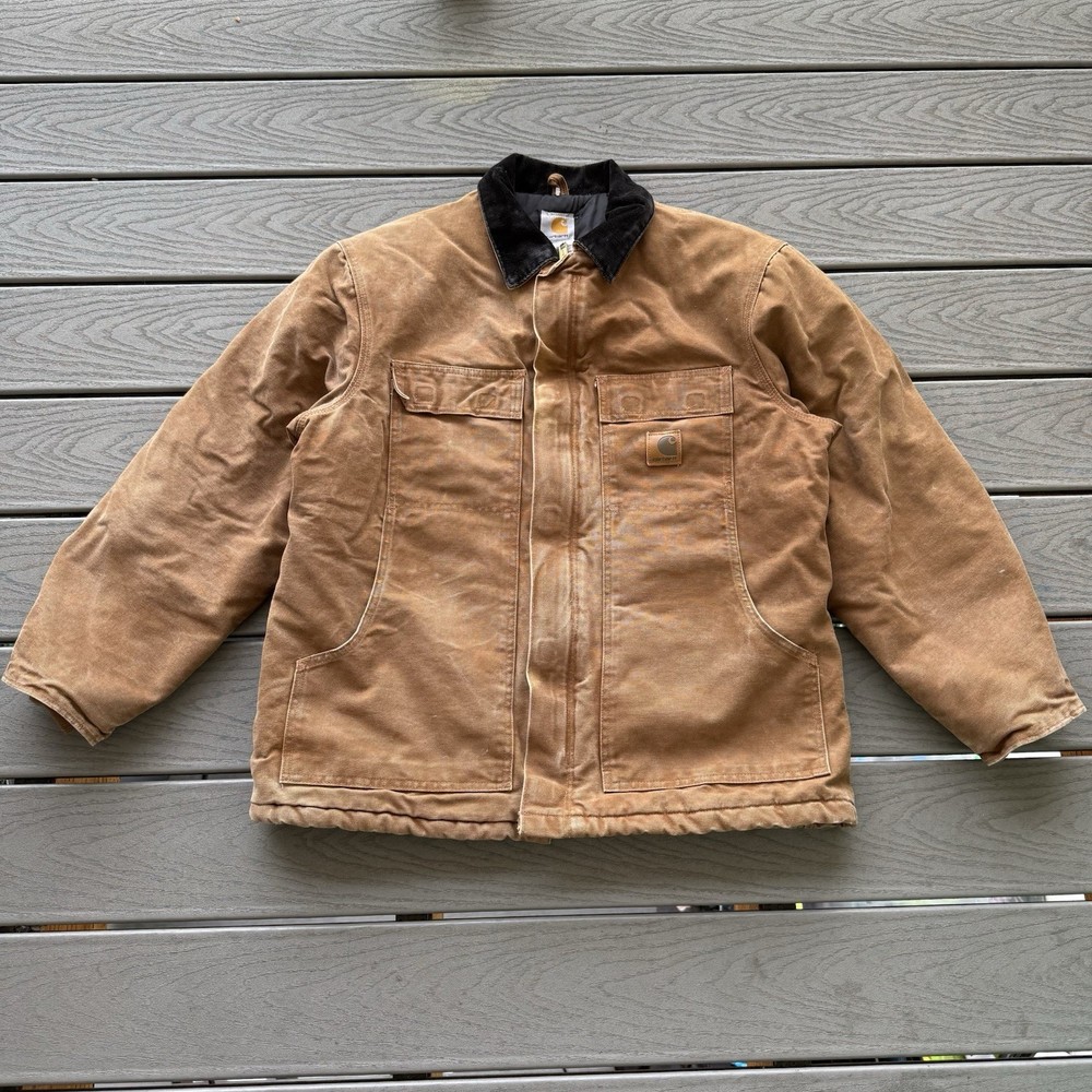 Carhartt C26 Brown Work Jacket Size L Durable Heavyweight