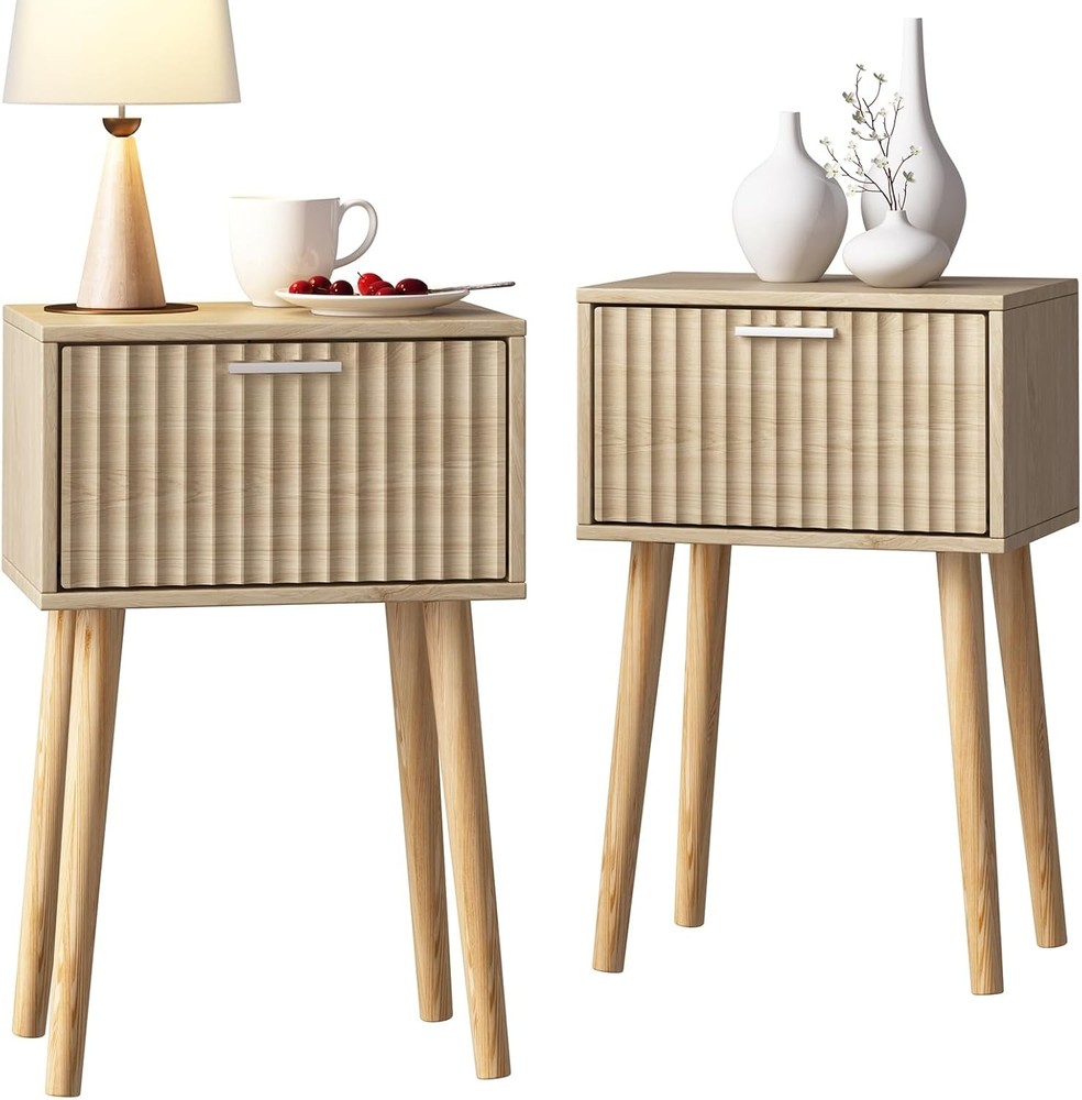 LAATOOREE Nightstands Set of 2, Small Side Table, Bedside Table with Natural