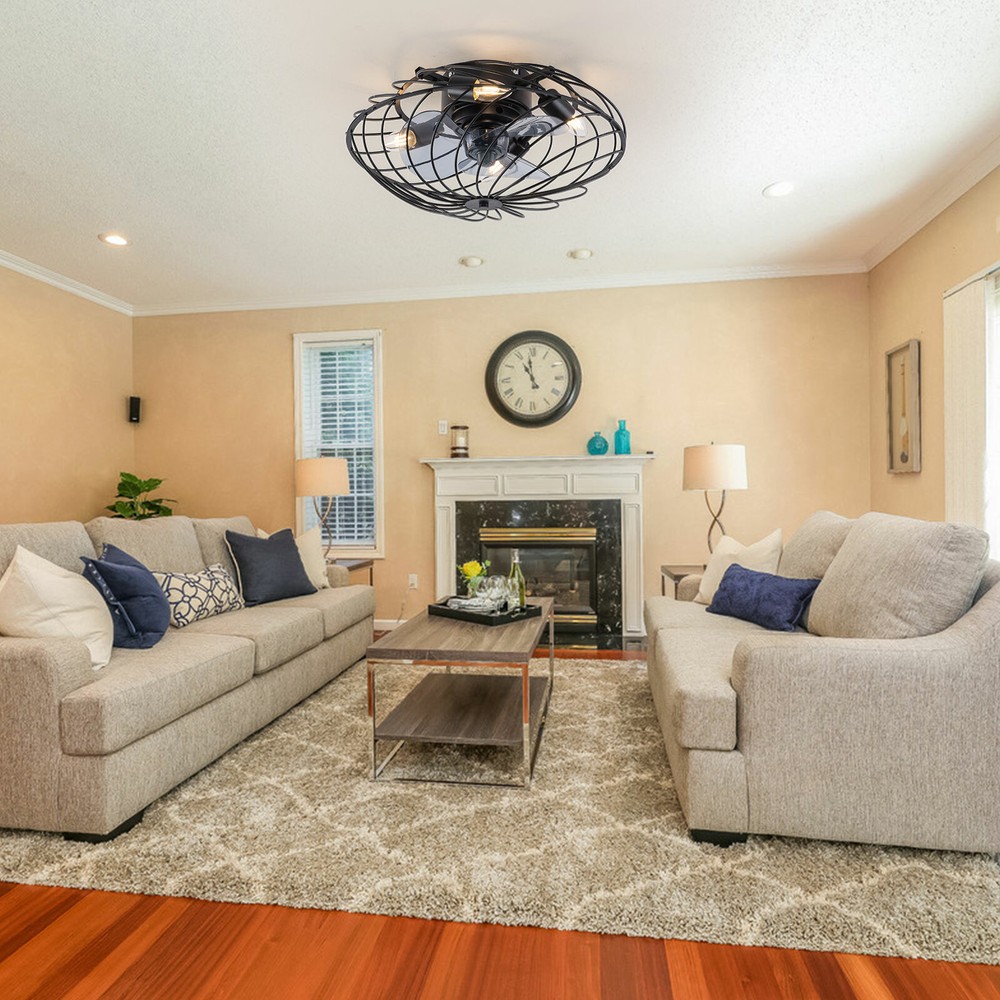 3-Speed Low Profile Caged Ceiling Fan with Light Kit and Remote Control  