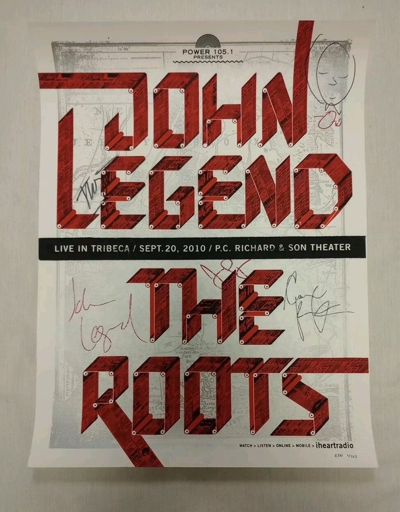 2010 Autographed John Legend & The Roots Concert Poster Live In Tribeca NY 24x18