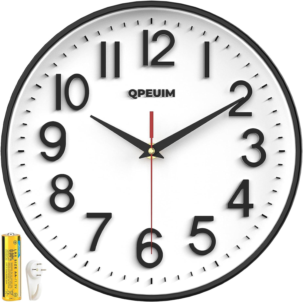 Silent Non-Ticking Large Wall Clock Battery Operated Easy to Read