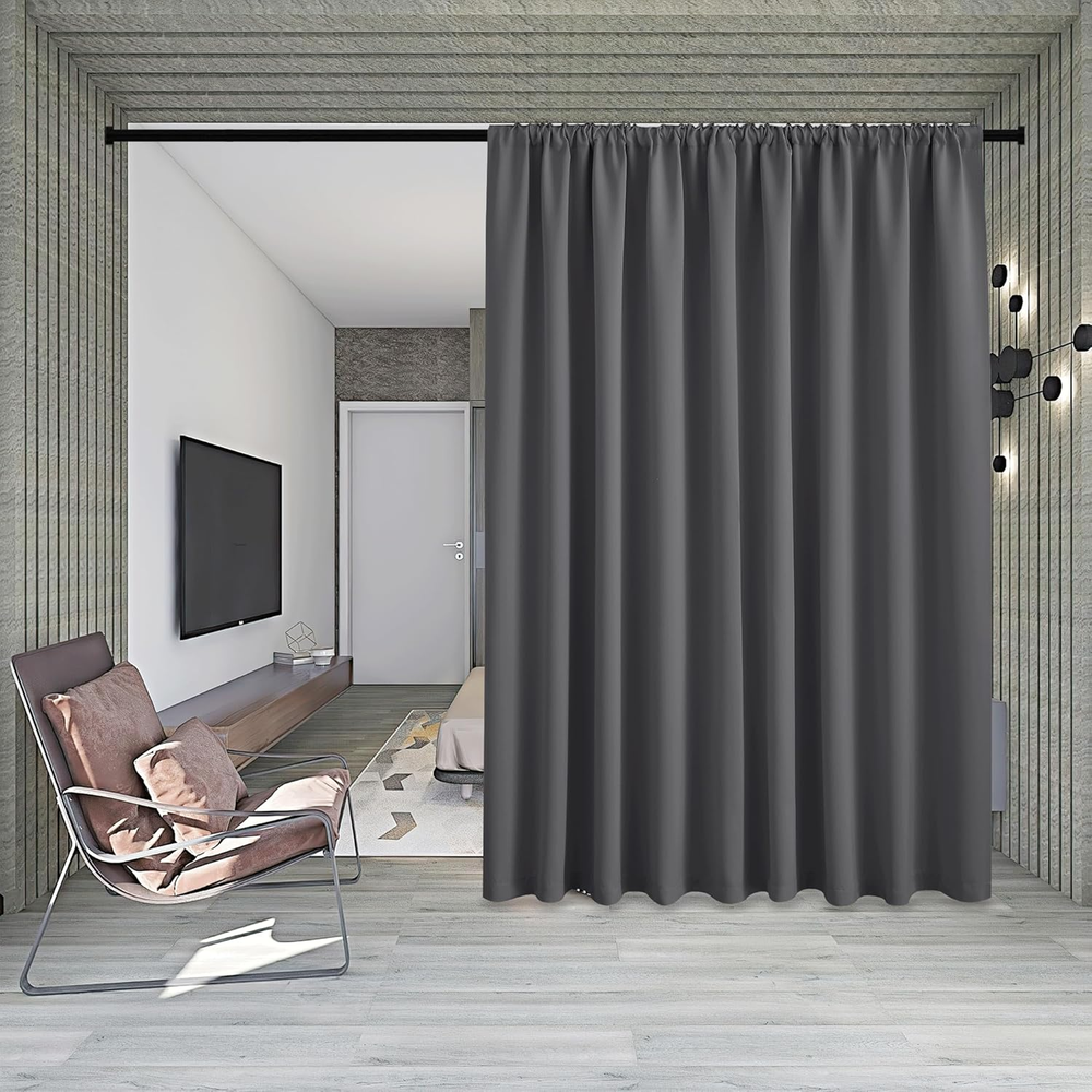 Room Divider Curtain Set with Sliding Track  for Bay Windows/Room/Basement/Patio