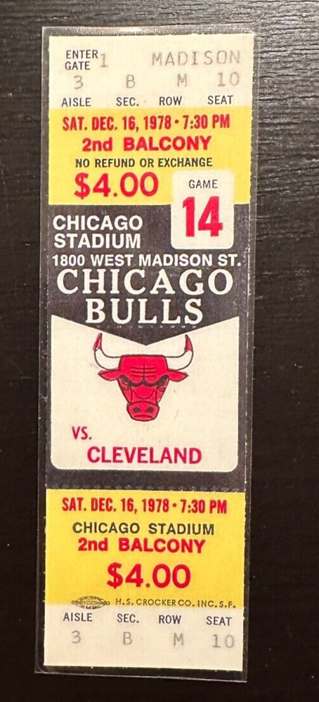 Chicago Bulls 12/16/1978 REPLICA basketball ticket vs Cleveland -Chicago Stadium