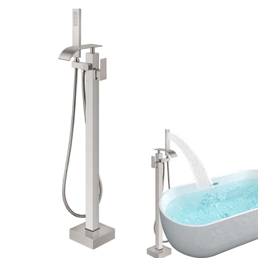 Floor Mount Freestanding Bathtub Faucet Tub Filler Mixer Tap W/Hand Shower