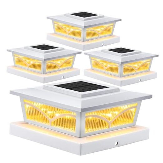 Solar Post Cap Lights, 2 Color Modes Fence Post Solar Lights for 4 PACK White