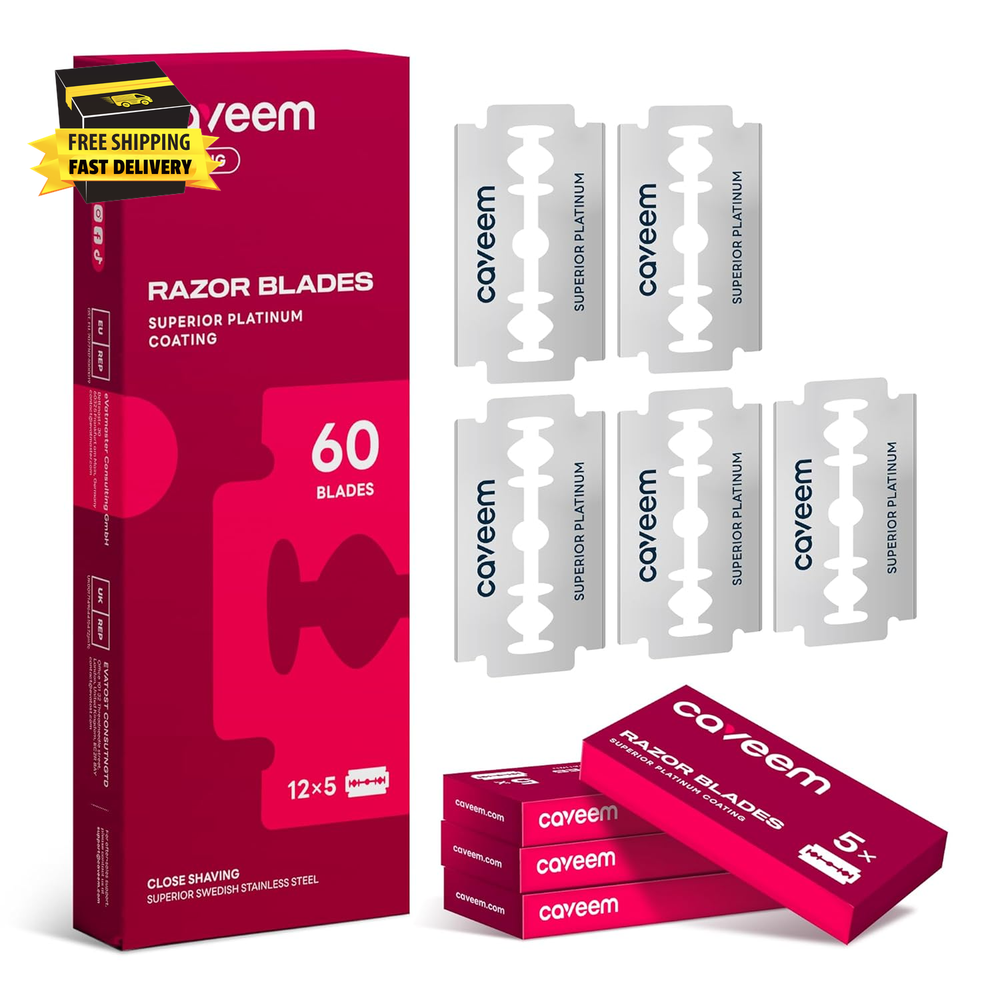 60 Count Double-Edge Safety Razor Blades, Replacement Razor Refills for Shaving,