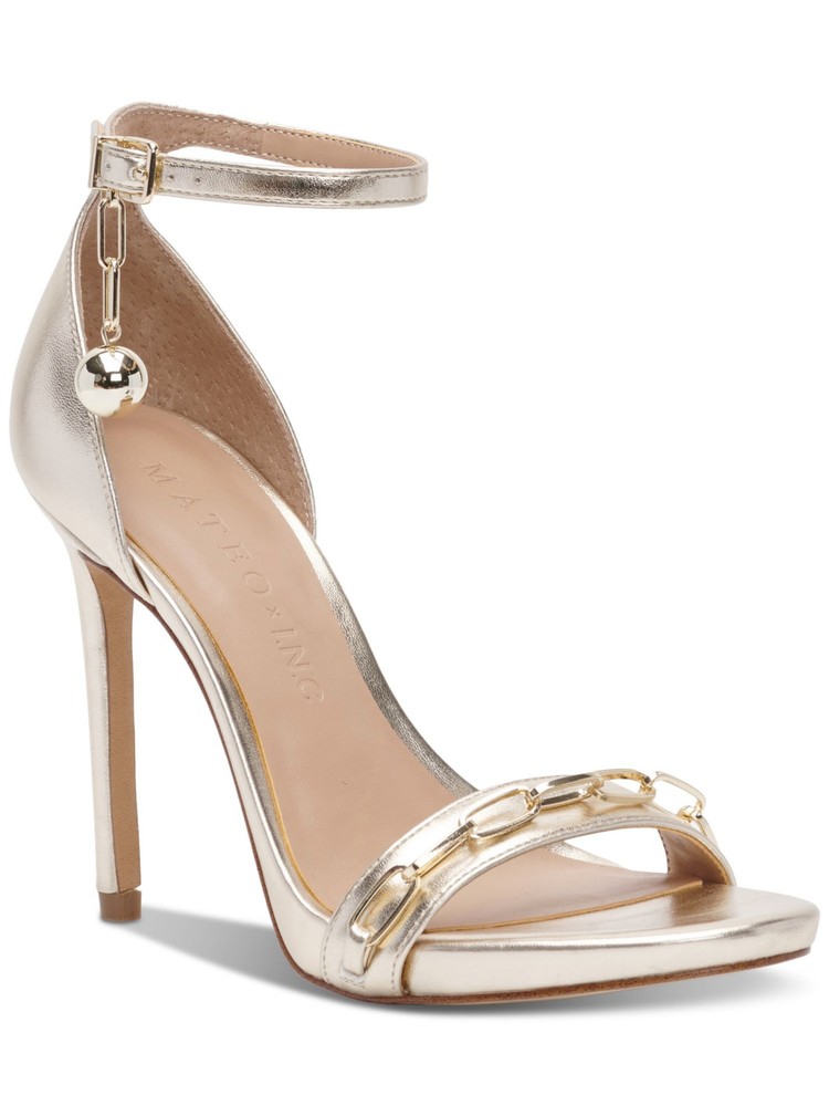 MATEO BY INC Womens Gold Paper Clip Chain Open Toe Stiletto Heeled Sandal 10 M