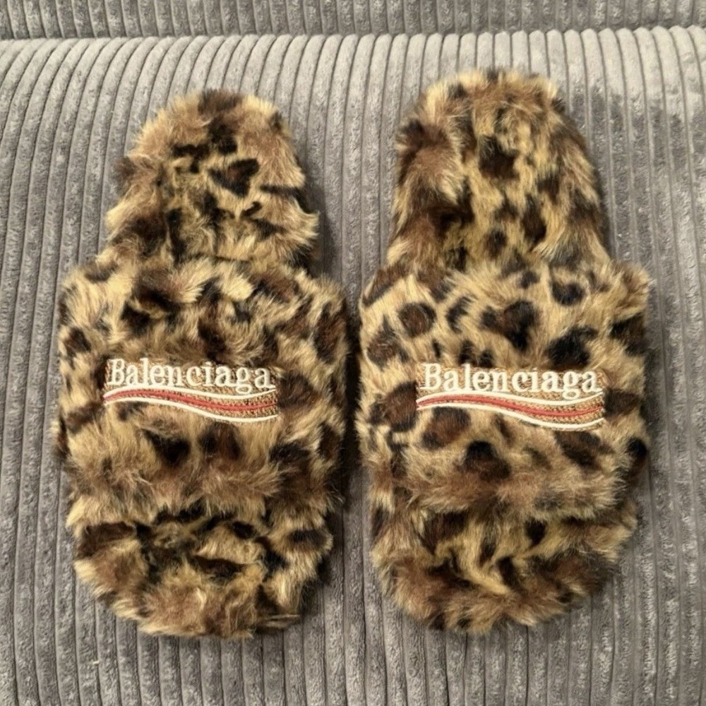 Balenciaga Leopard Print Faux Fur Women's Slide Slippers Brown Black