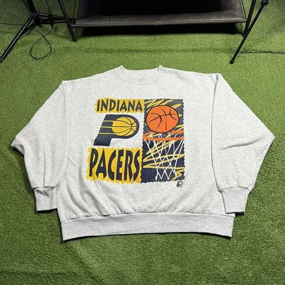 98 Indiana Pacers grey basketball crewneck sweatshirt, reprinted NBA shirt QT117