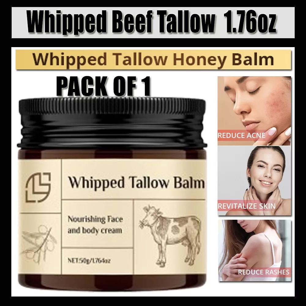 Beef Tallow for Skin -Organic Grass-Fed Whipped Beef Tallow and Honey Balm 50GM