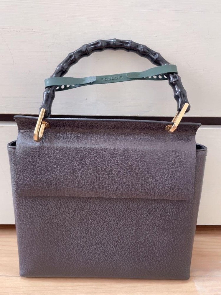 Gucci Grey Bamboo Handle Leather Bag