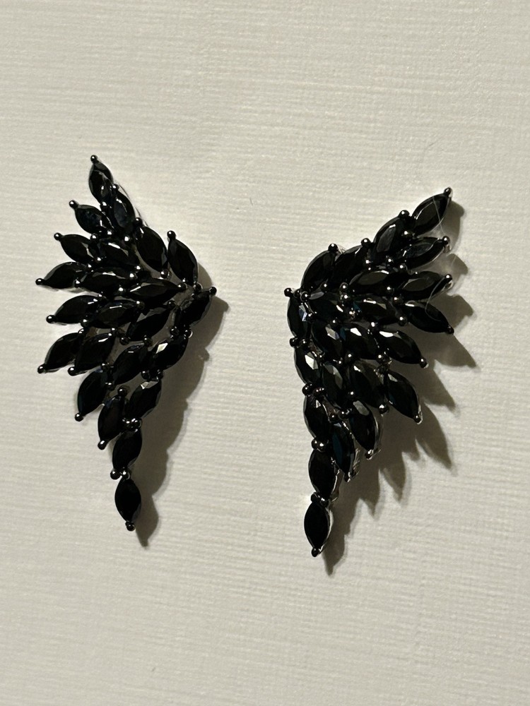 3.24 Ctw Marquise Black Spinel Sterling Silver Angel Wing Earrings