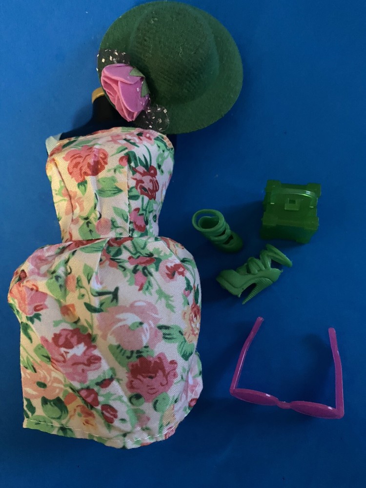 Adorable Barbie multicolored Sundress Kelly Green bag, Hat Shoes And glasses