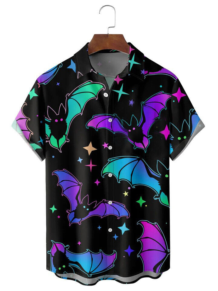 Halloween Gradient Bat Glow Horror Hawaiian Shirt with 3D Overprint in Sizes S to 5XL