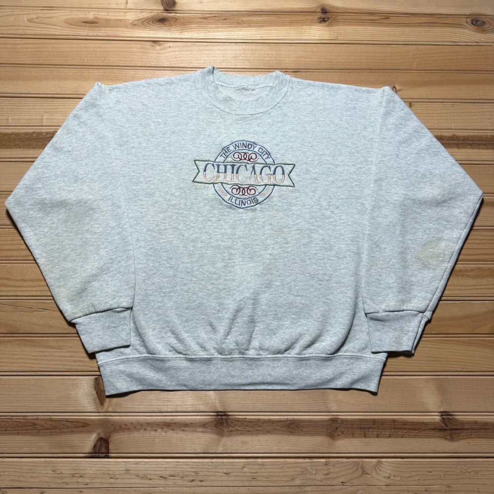 Vintage 90s Chicago Illinois Windy City Embroidered Souvenir Sweatshirt - Large