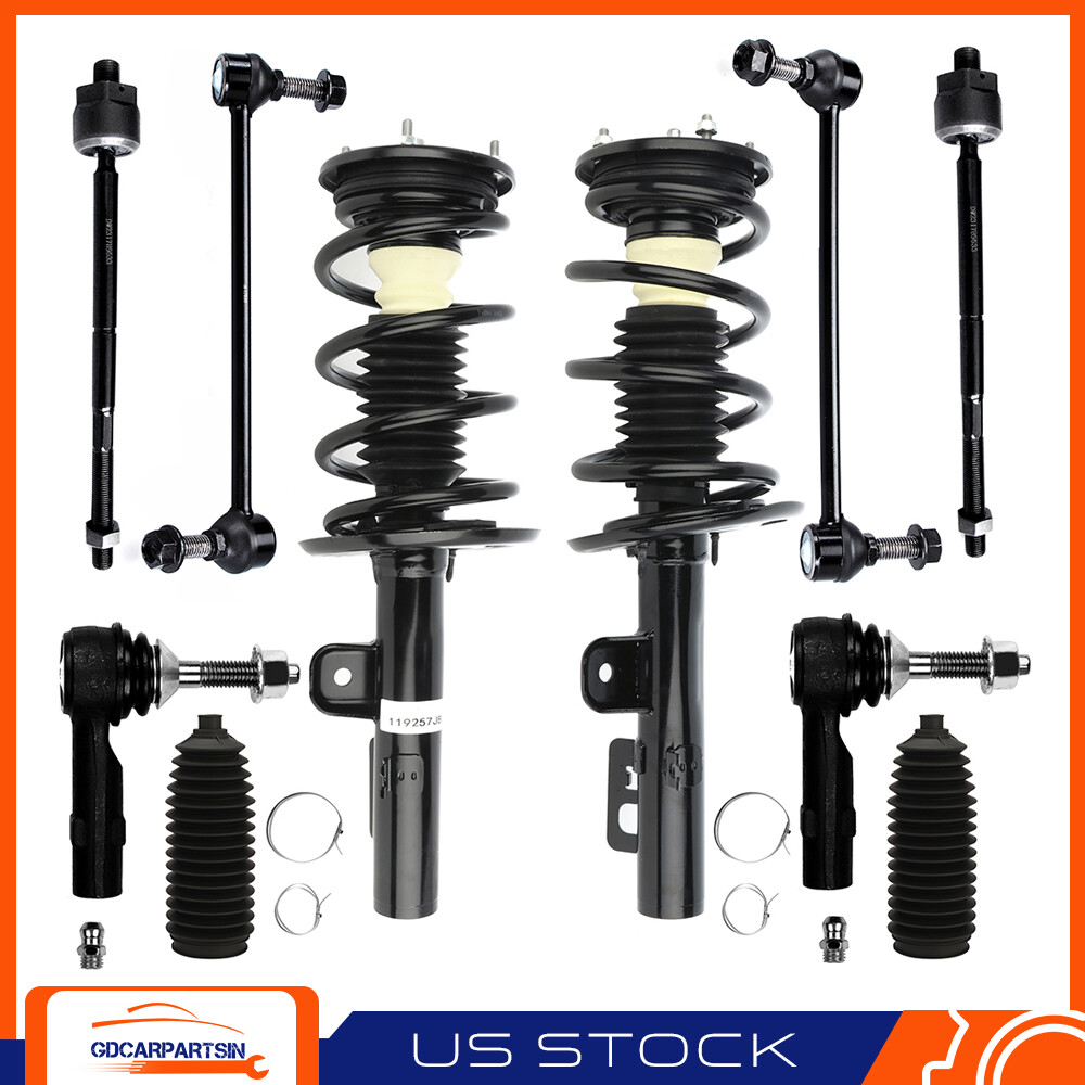 2010-2012 Ford Flex Front Strut Assembly with Coil Spring Sway Bar and Tie Rod Boot Kit  