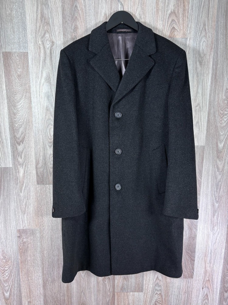 Dunn Co Crombie Coat Mens 46 Black Charocal Overcoat Long Wool Trench Jacket