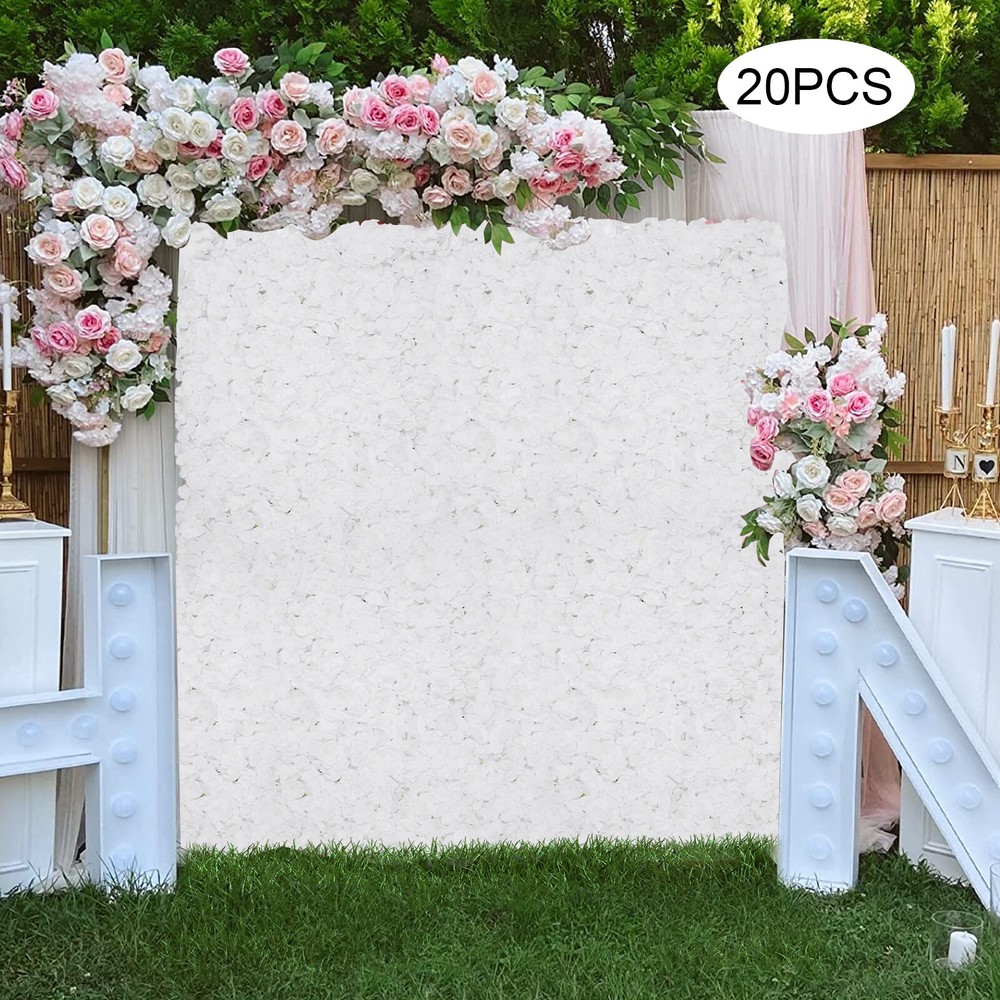 20Pcs Flower Panel Artificial Flower Wall Panel White Flower Backdrop Wall Decor