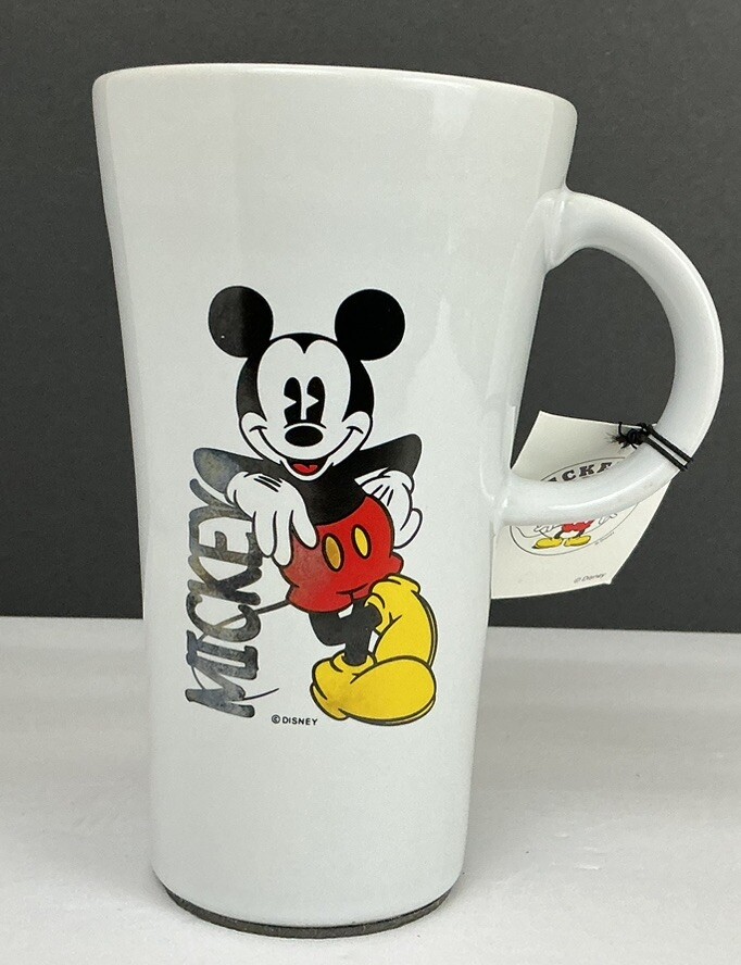 NEW Vintage Disney MICKEY MOUSE Tall Ceramic Travel Tumbler/Mug Coffee Cup 12oz