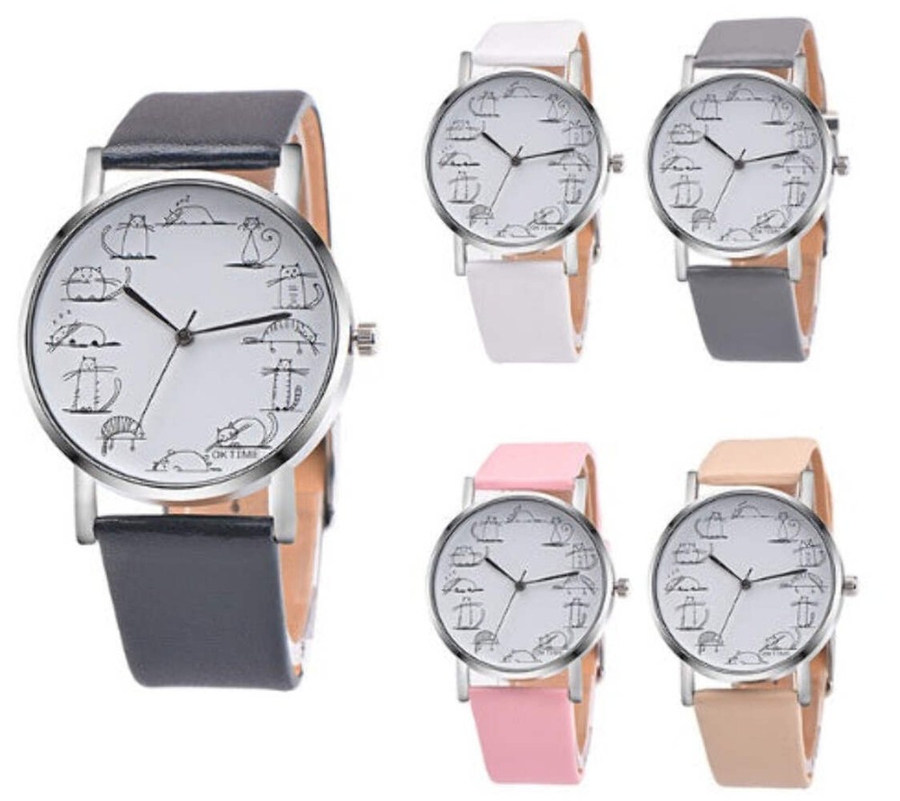 Charming Cat Design Watch for Girls and Kids - Quartz Movement Alloy Case