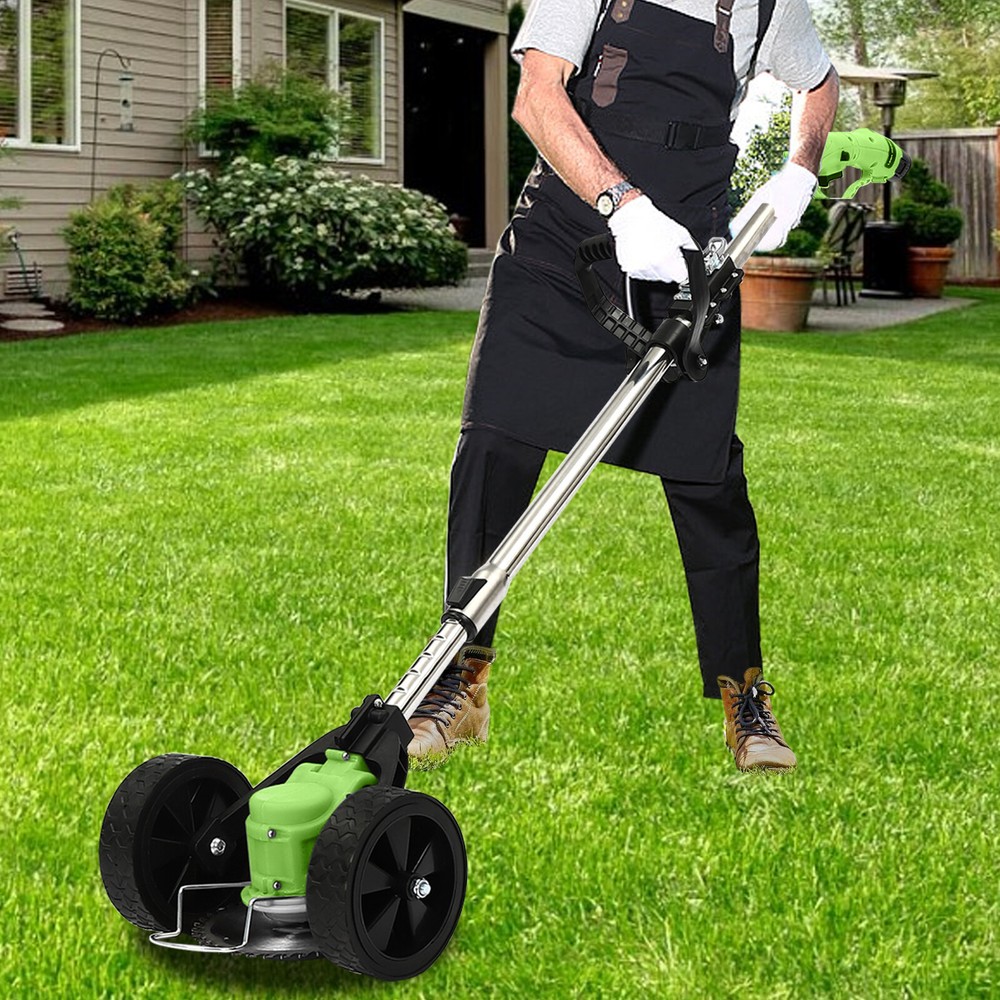 Green Cordless Foldable Lithium Mini Mower with Wheels for Easy Yard Trimming