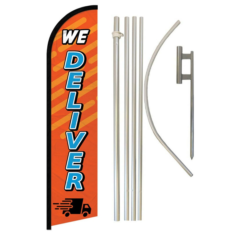 Full Curve Windless Swooper Flag & Pole Kit for Restaurants Food Services in Orange Color