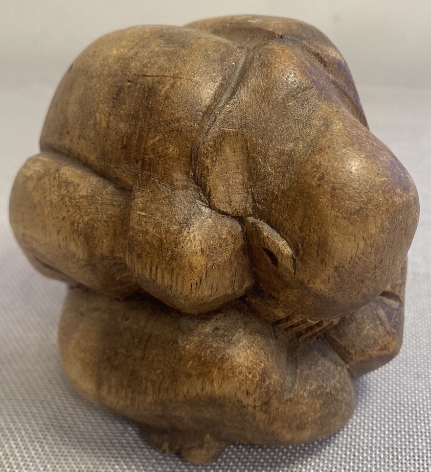 Vintage Weeping Buddha Medium Tone Hand Carved Wood Sculpture Yogi Man Figure