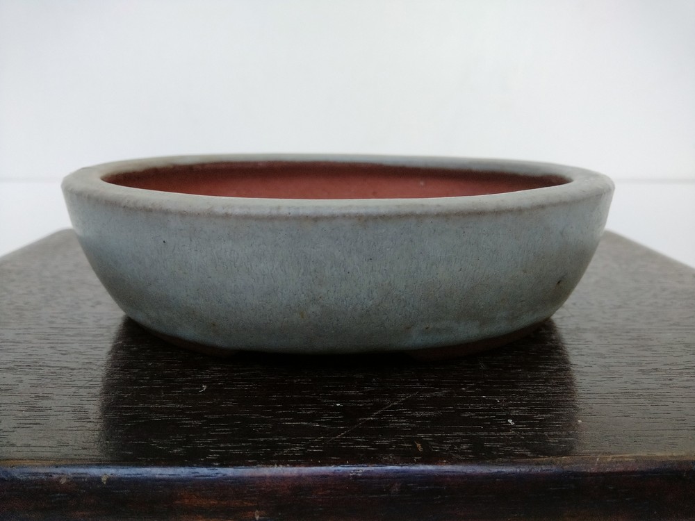 Tokoname Yozan Glazed Oval Bonsai Pot 13.7 cm Shohin Size