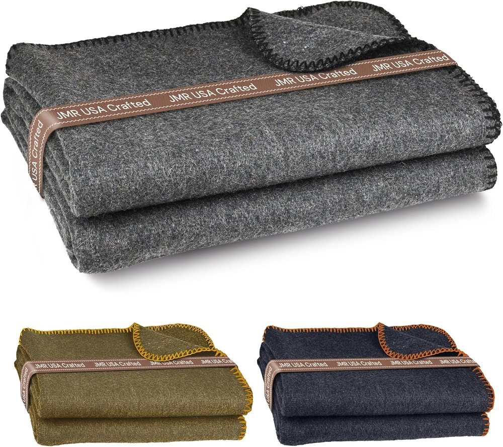 JMR Wool Camping Blanket - Warm Heavy Car Blanket & Camp Quilt - Survival Emerge