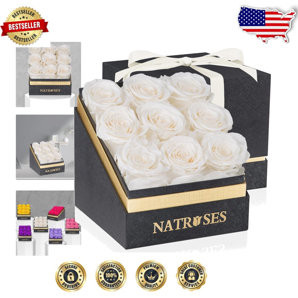 100% Real Preserved Roses in Elegant White Box – Lasts 3 Years, Gift for Her