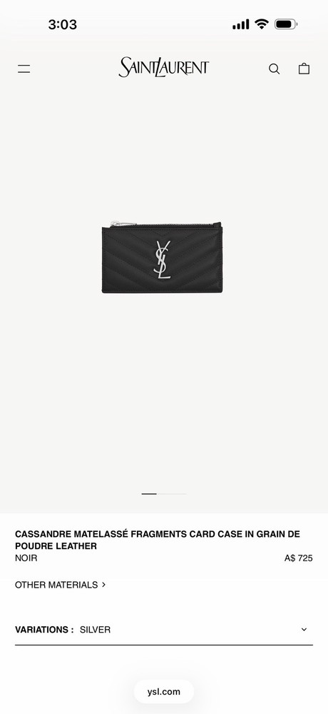 Saint Laurent Cassandre Matelasse Fragments Card Case Grain Wallet Leather YSL