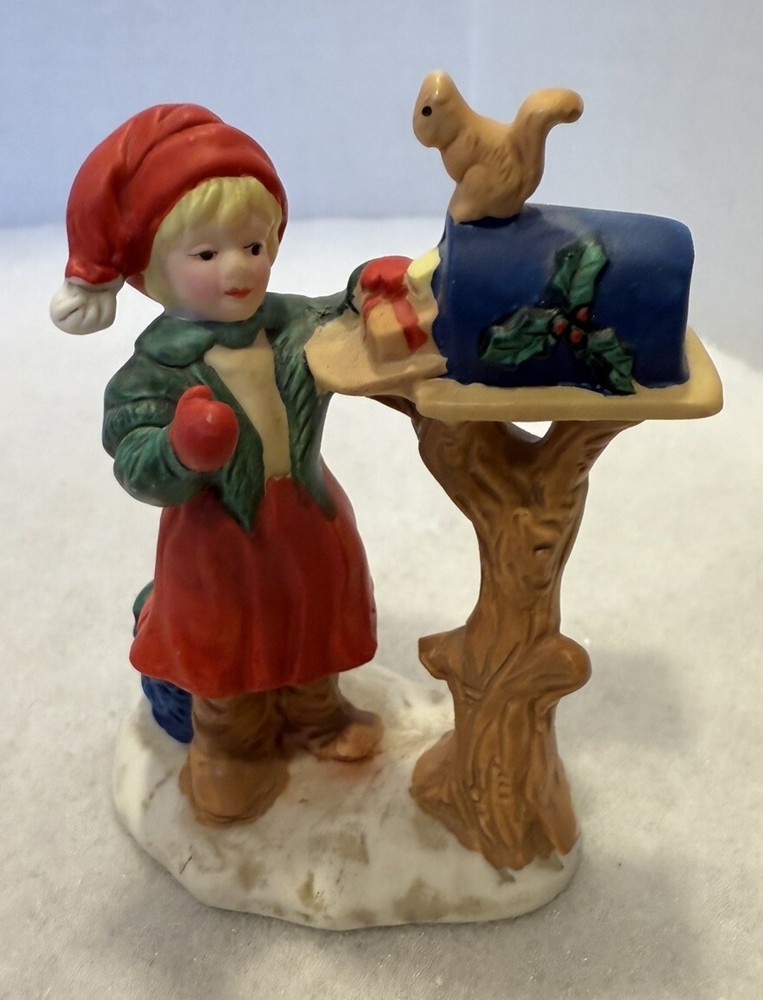 Vintage Russ Berrie An Old Fashioned Christmas Porcelain Girl and Mailbox #9729